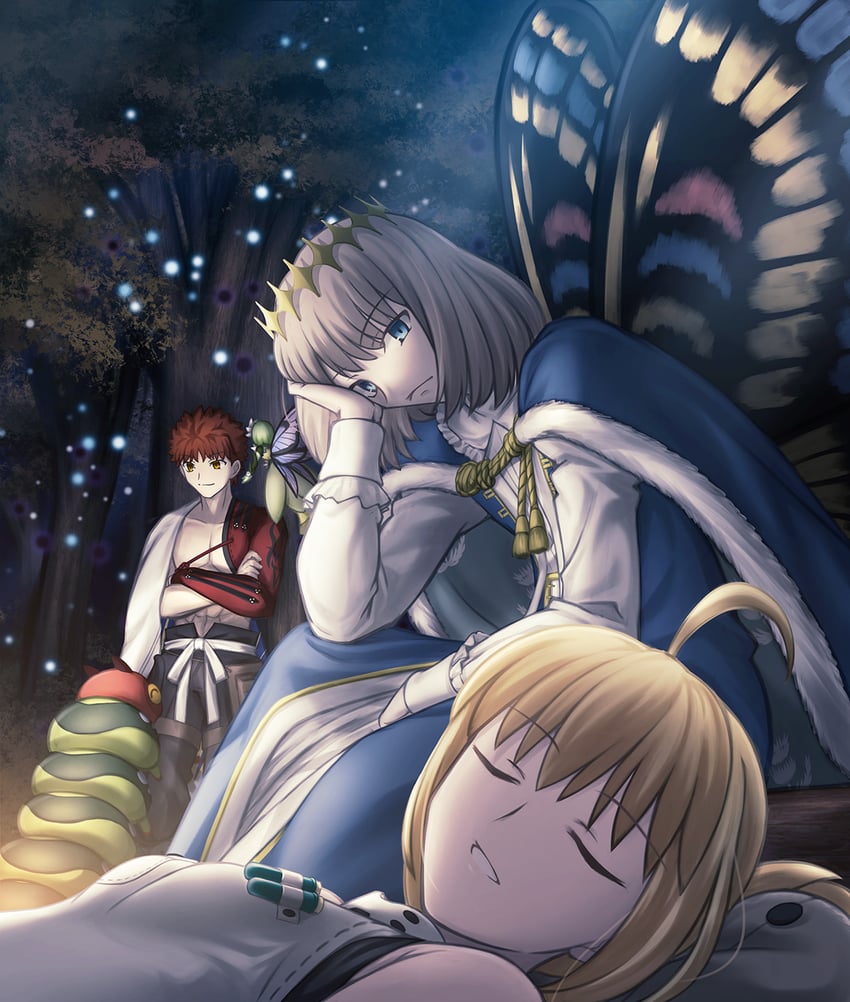 artoria pendragon, emiya shirou, artoria caster, oberon, and senji muramasa (fate and 1 more) drawn by shoori_(migiha)