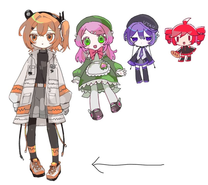 kasane teto, adachi rei, utane uta, and momone momo (utau and 1 more) drawn by ebi834