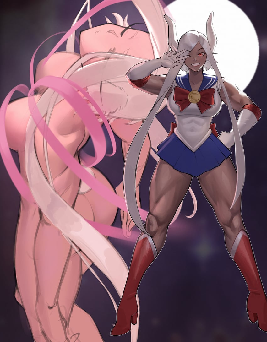 tsukino usagi, mirko, and sailor moon (boku no hero academia and 1 more) drawn by zukululuu