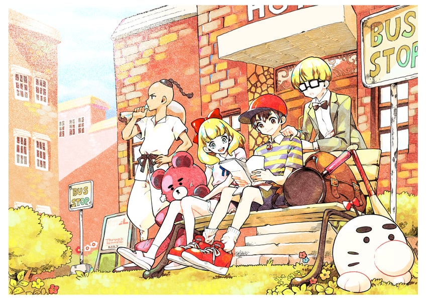 ness, paula, doseisan, jeff andonuts, and poo (mother and 1 more) drawn by aoki_ippei.