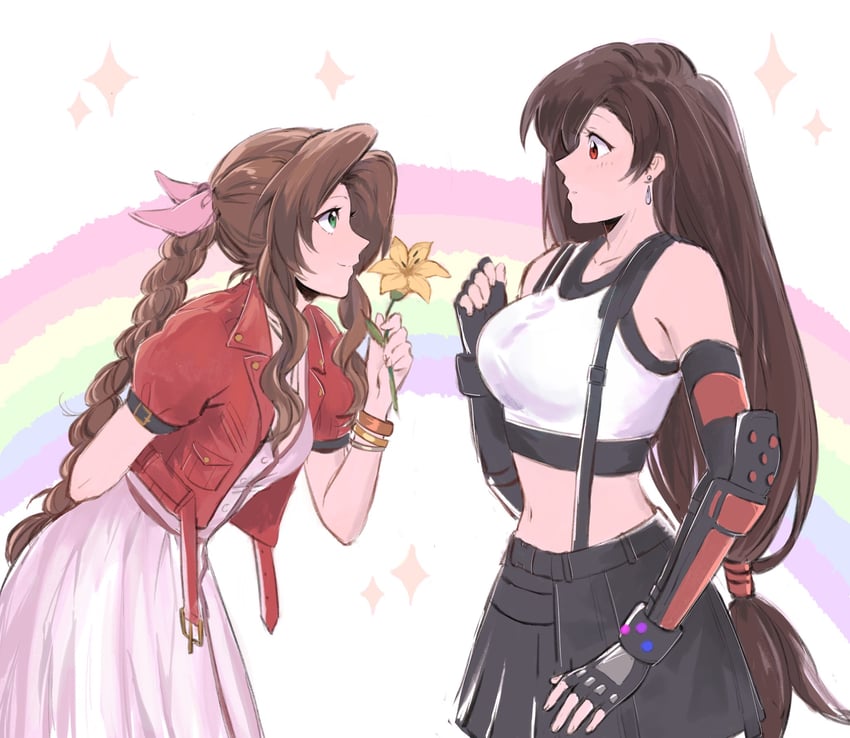 tifa lockhart and aerith gainsborough (final fantasy and 2 more) drawn by kivavis