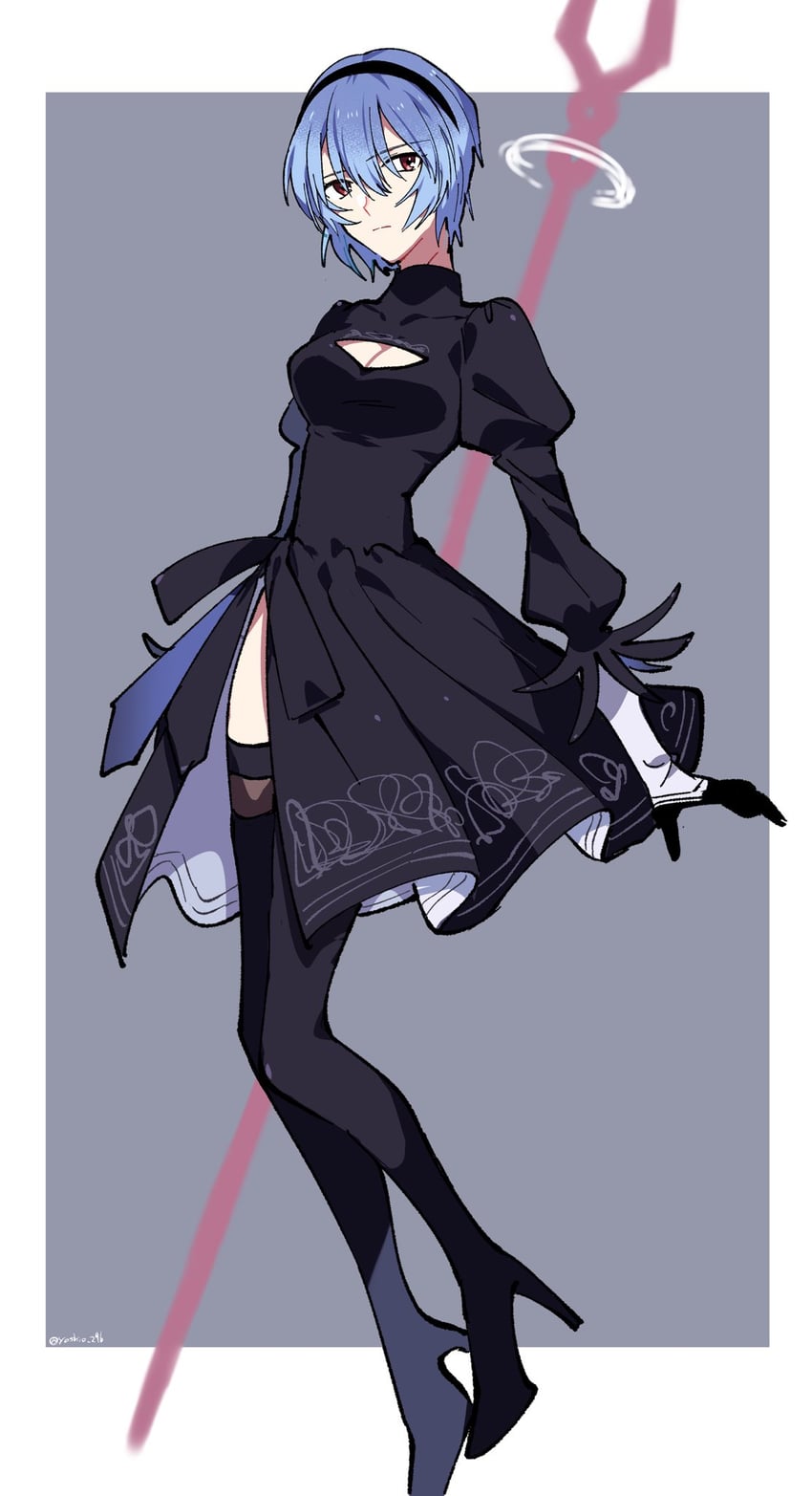 2b and ayanami rei (neon genesis evangelion and 2 more) drawn by yoshio_296