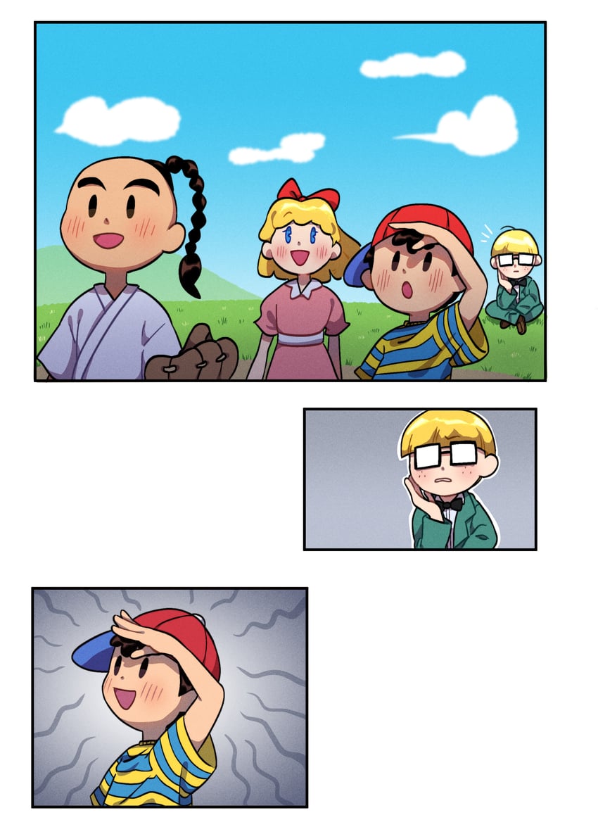 ness, paula, jeff andonuts, and poo (mother and 1 more) drawn by cosmosully