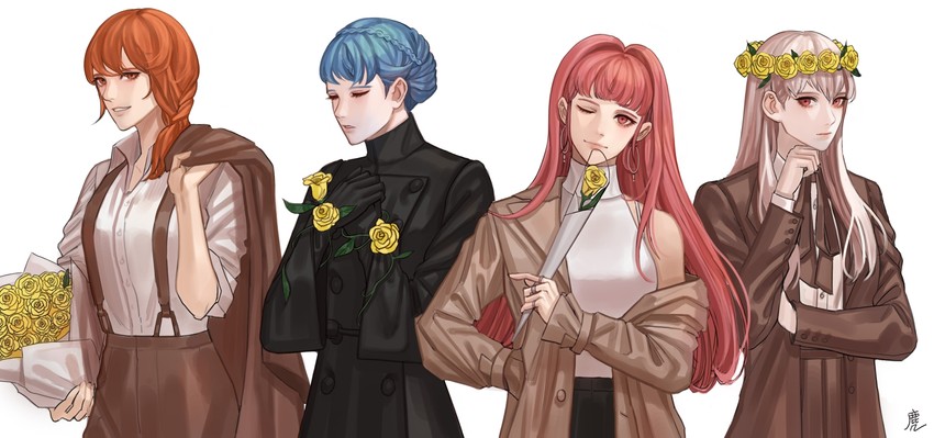hilda valentine goneril, lysithea von ordelia, marianne von edmund, and leonie pinelli (fire emblem and 1 more) drawn by muntjac_art