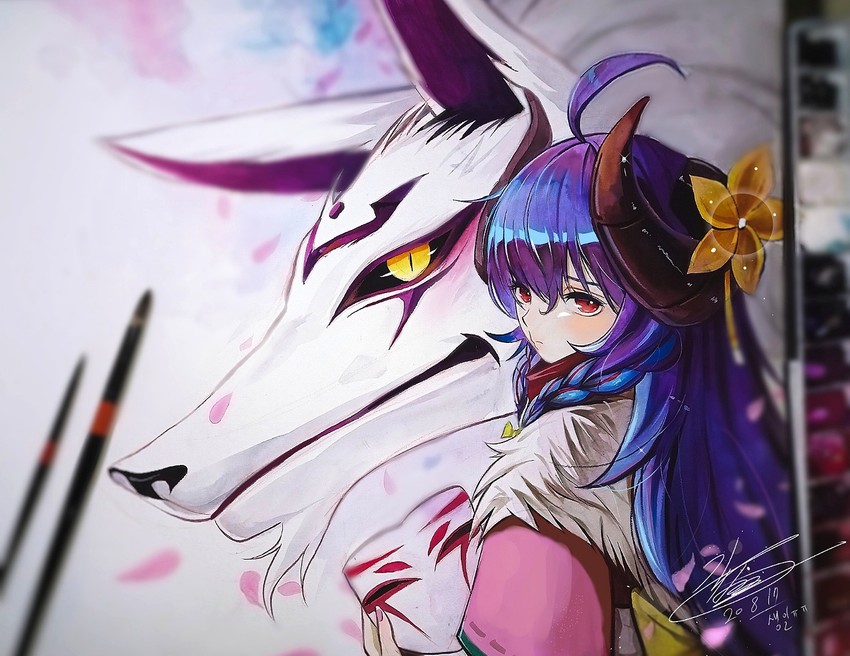 kindred, lamb, wolf, and spirit blossom kindred (league of legends) drawn by gangbyeon