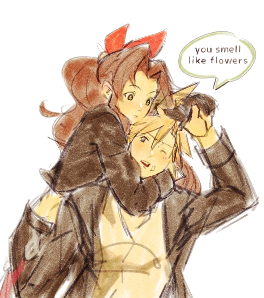 cloud strife and aerith gainsborough (final fantasy and 2 more) drawn by mmariesr