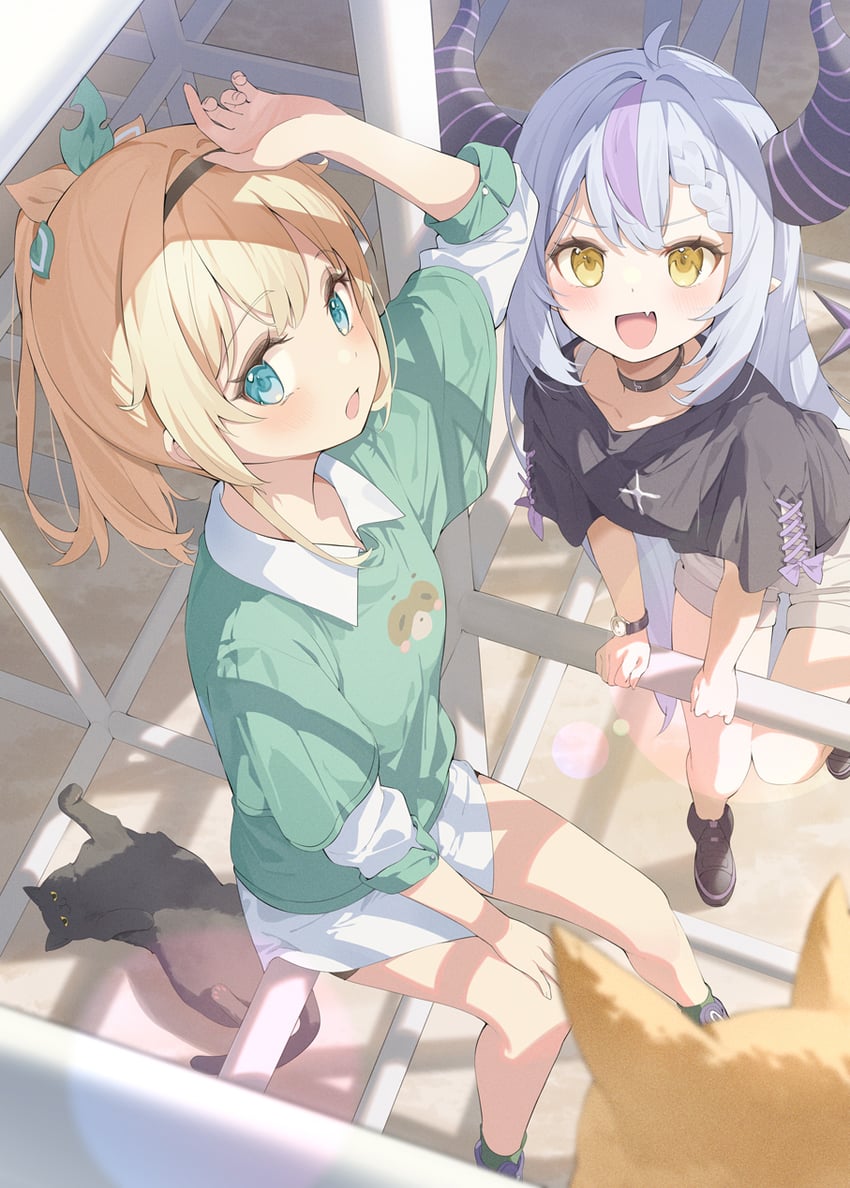 la+ darknesss and kazama iroha (hololive) drawn by hana_mori