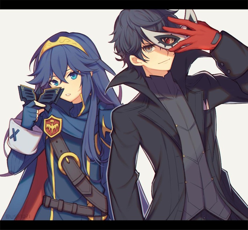 lucina, amamiya ren, and joker (fire emblem and 4 more) drawn by wusagi2