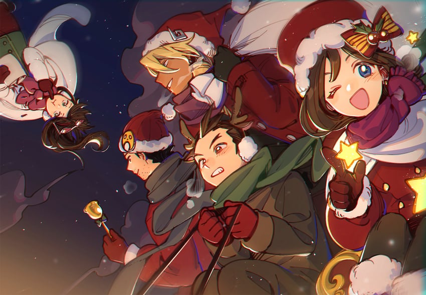 phoenix wright, apollo justice, trucy wright, klavier gavin, and ema skye (ace attorney and 1 more) drawn by hi-fi_(fijazzy)