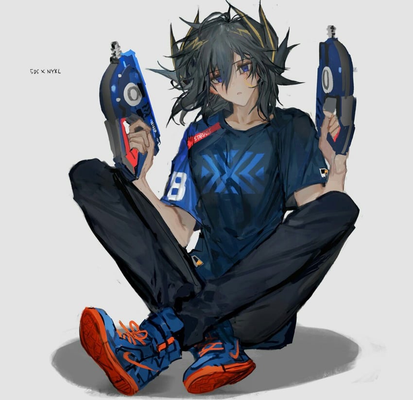 fudo yusei (yu-gi-oh! and 2 more) drawn by momentcorefly