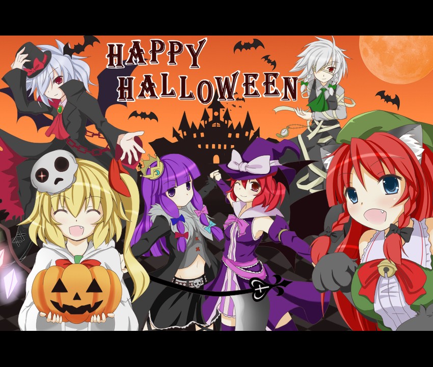 remilia scarlet, flandre scarlet, izayoi sakuya, patchouli knowledge, hong meiling, and 1 more (touhou and 1 more) drawn by tera-gateway