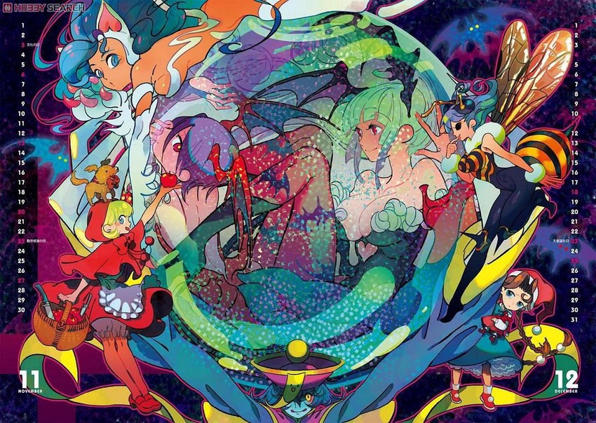 morrigan aensland, lilith, felicia, hsien-ko, b.b. hood, and 2 more (darkstalkers) drawn by take_(takegarou)
