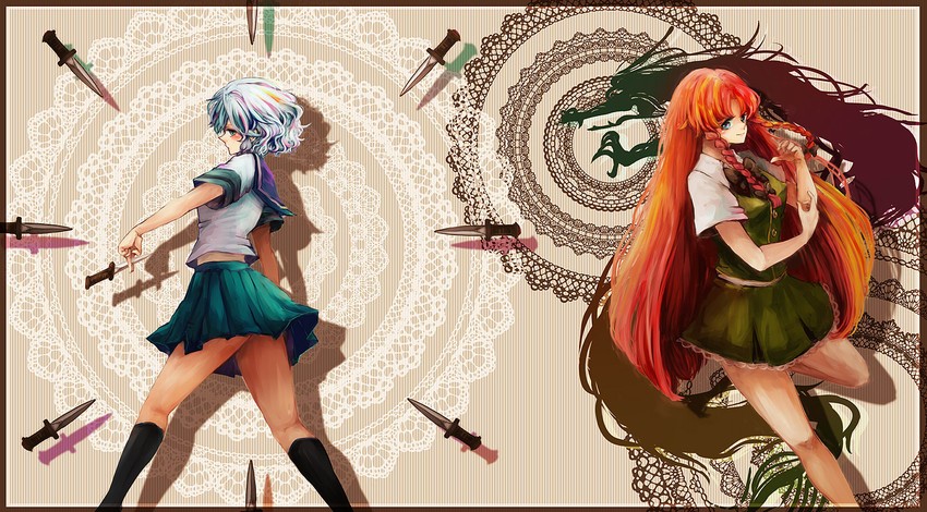 izayoi sakuya and hong meiling (touhou) drawn by takahashi_(te6-6ba)