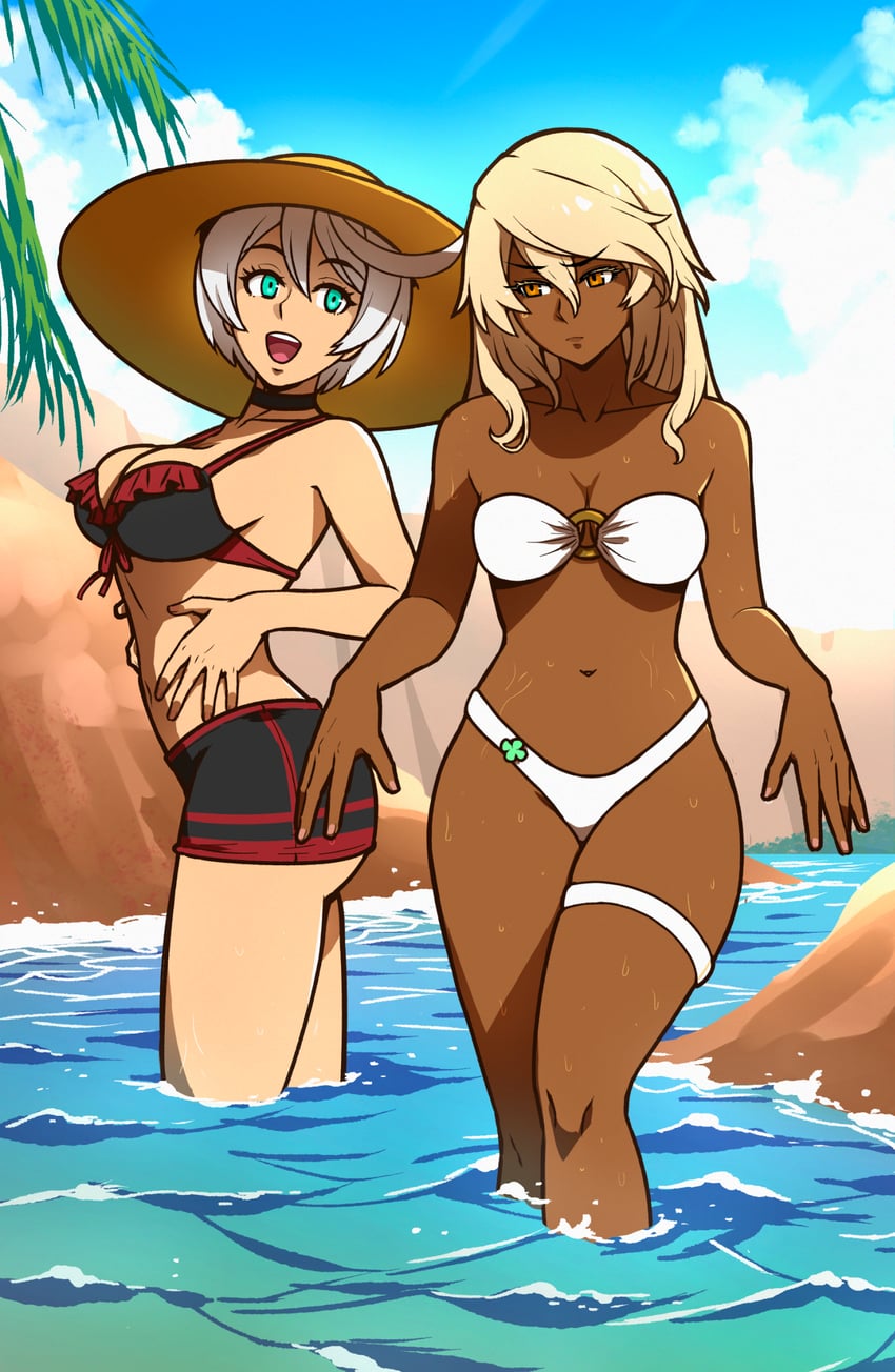 ramlethal valentine and elphelt valentine (guilty gear) drawn by akairiot