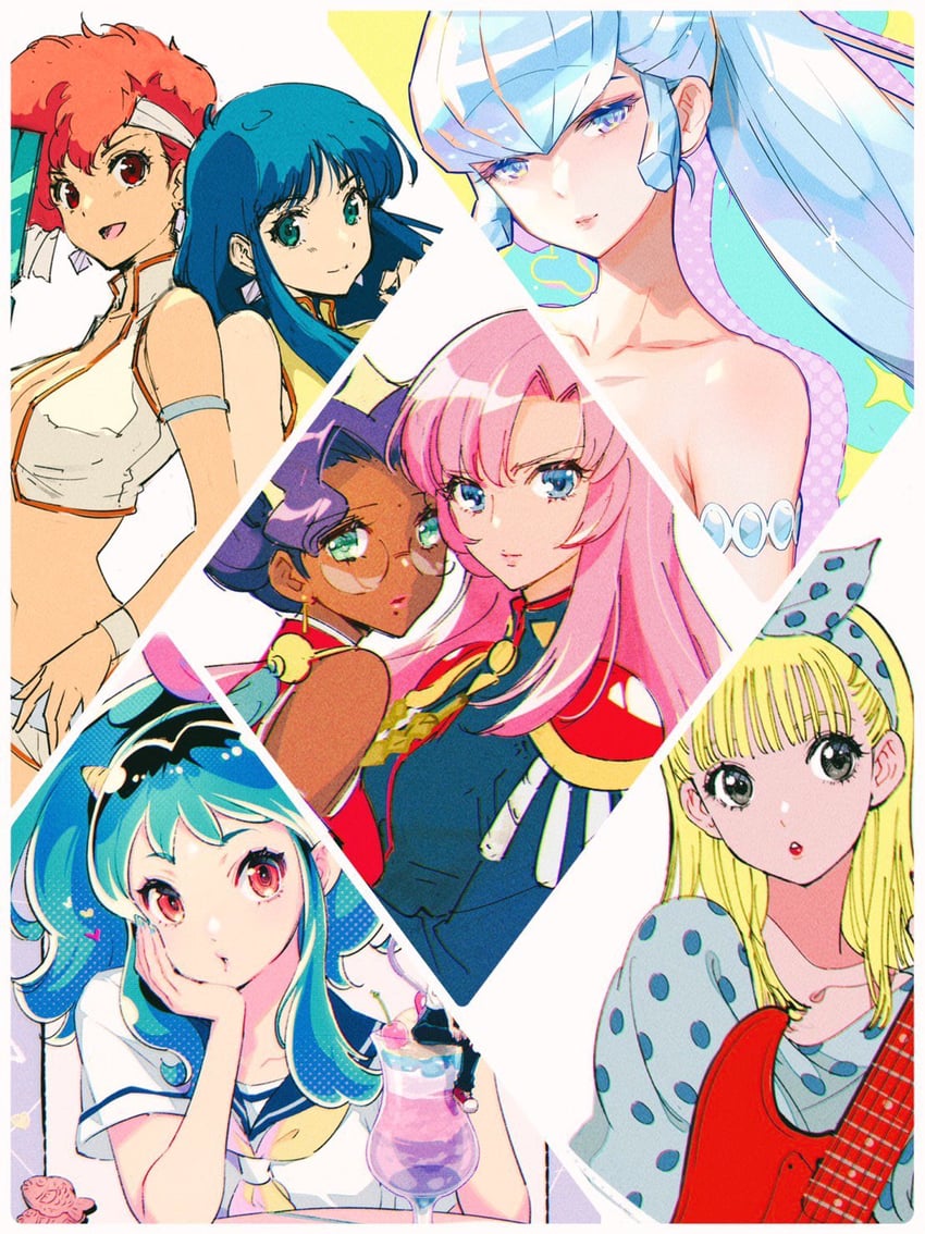 lum, tenjou utena, himemiya anthy, yuri, kei, and 2 more (urusei yatsura and 3 more) drawn by nishimura_eri