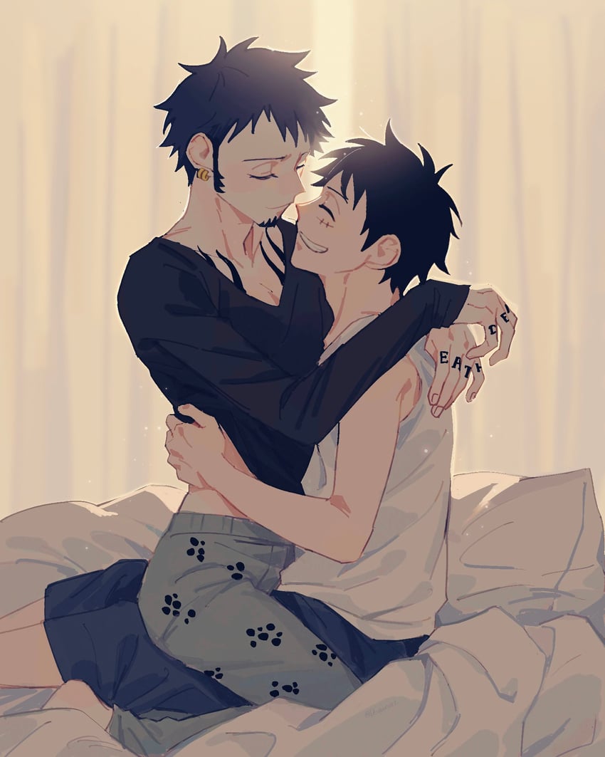 monkey d. luffy and trafalgar law (one piece) drawn by demorzel