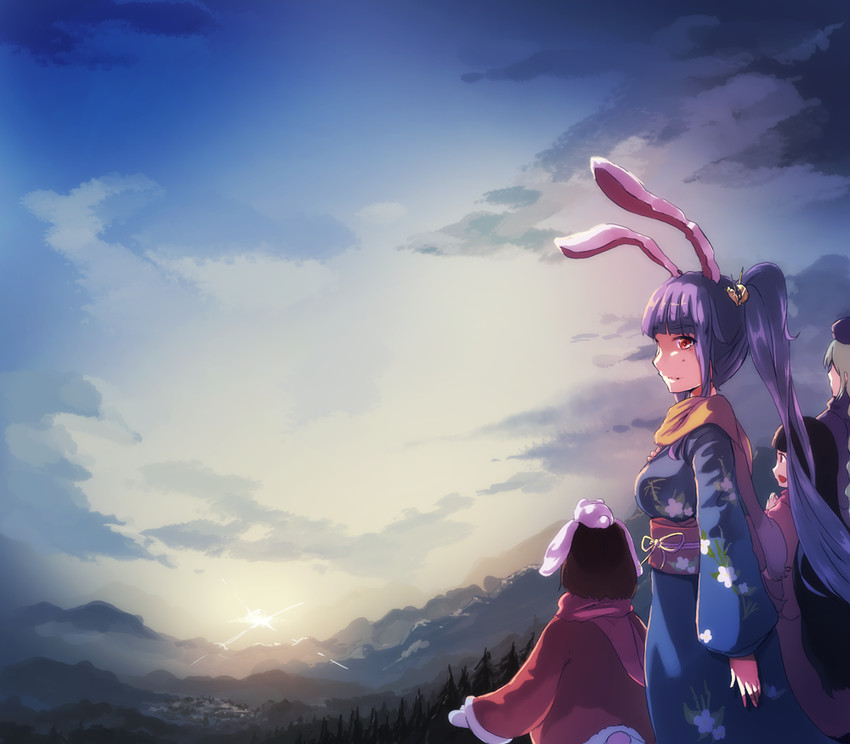 reisen udongein inaba, houraisan kaguya, inaba tewi, and yagokoro eirin (touhou) drawn by heiya