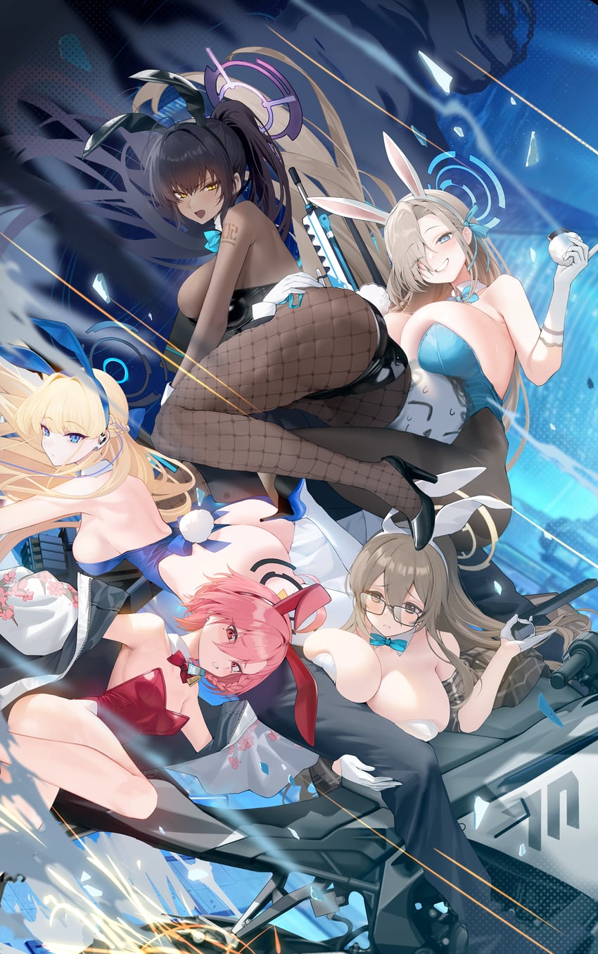 sensei, doodle sensei, asuna, toki, karin, and 2 more (blue archive) drawn by xiujia_yihuizi