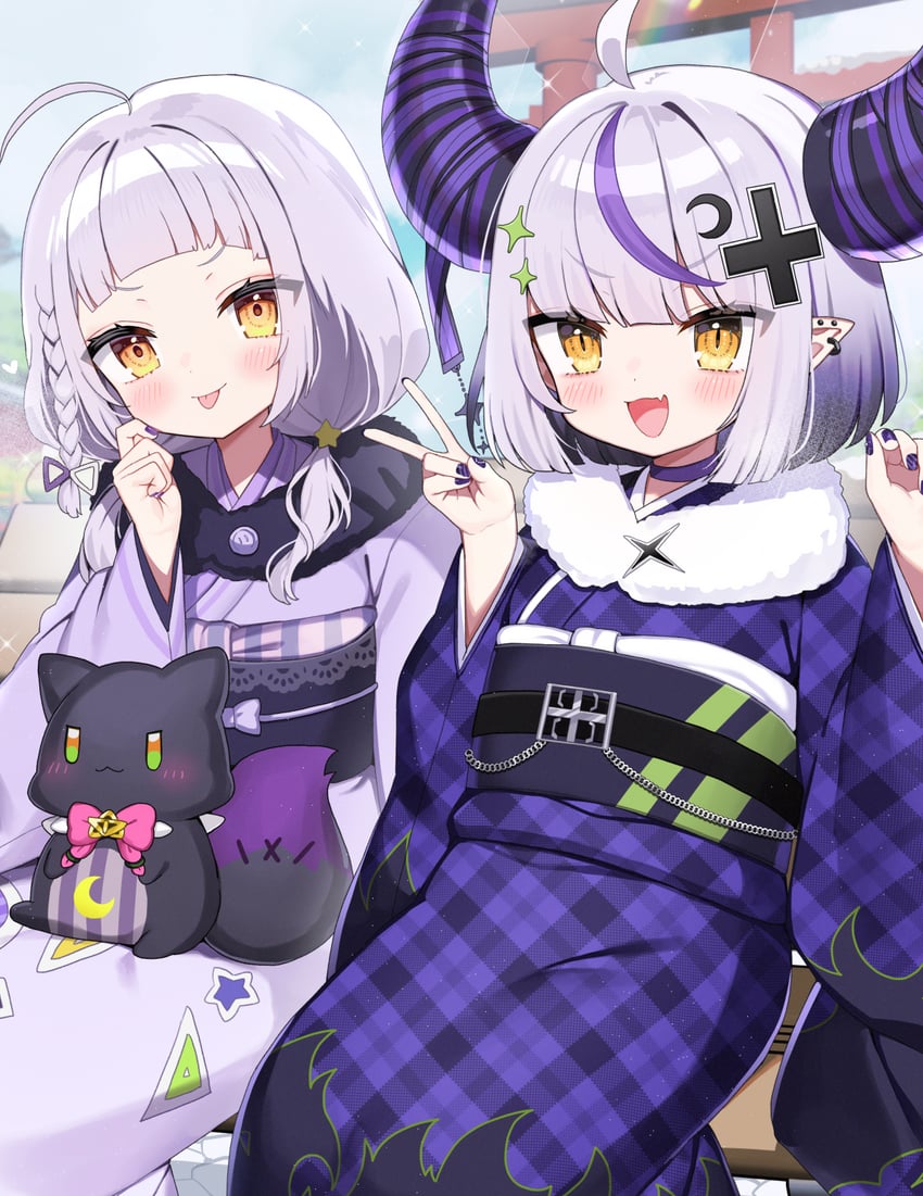 murasaki shion, la+ darknesss, and shiokko (hololive) drawn by noi_mine