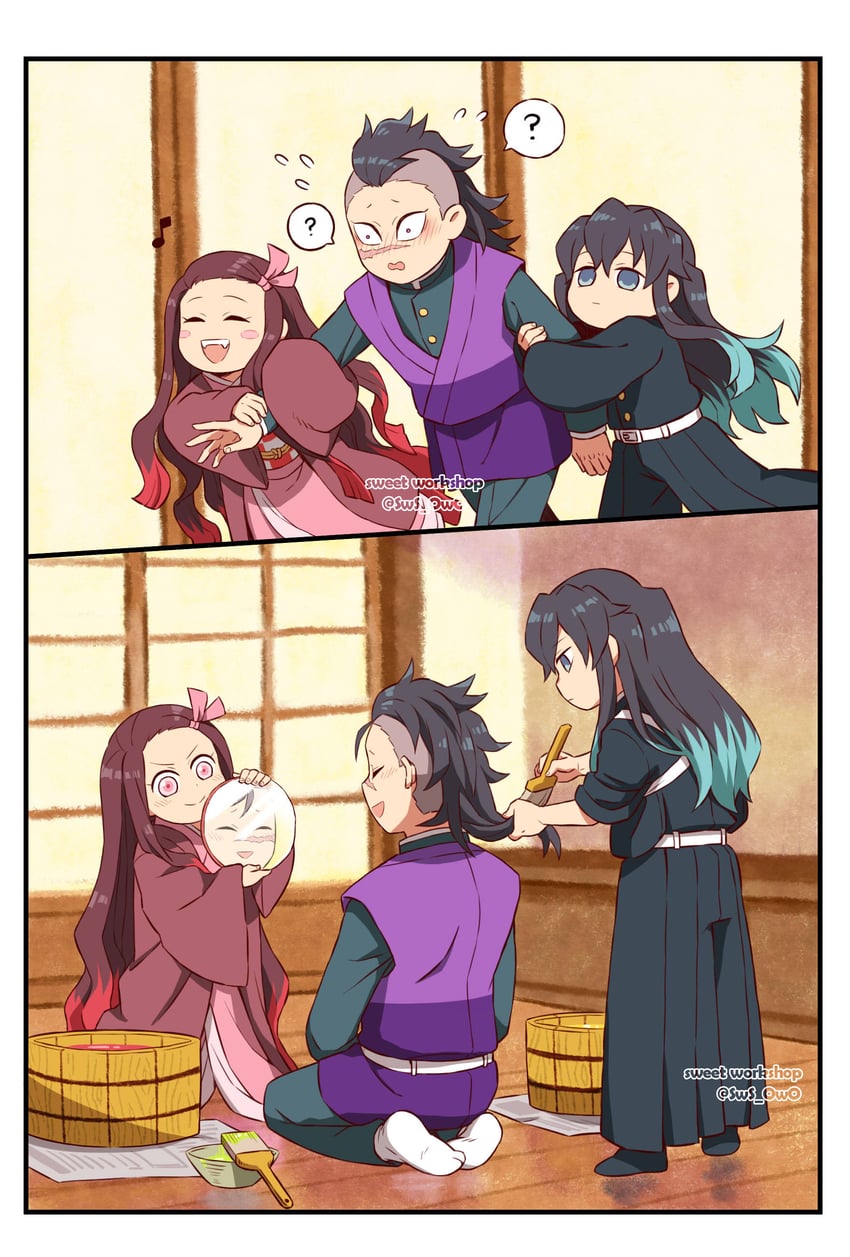 kamado nezuko, tokitou muichirou, and shinazugawa genya (kimetsu no yaiba) drawn by minilan35000