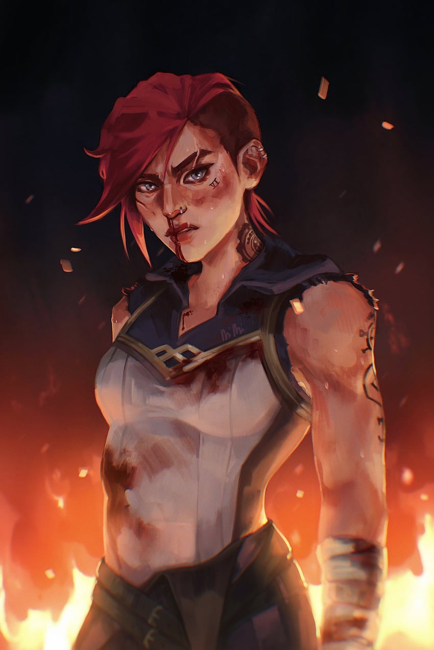 vi and arcane vi (league of legends and 1 more) drawn by mimimaru