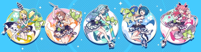 kagamine rin, hanasato minori, kiritani haruka, momoi airi, hinomori shizuku, and 1 more (vocaloid and 1 more) drawn by iwato1712