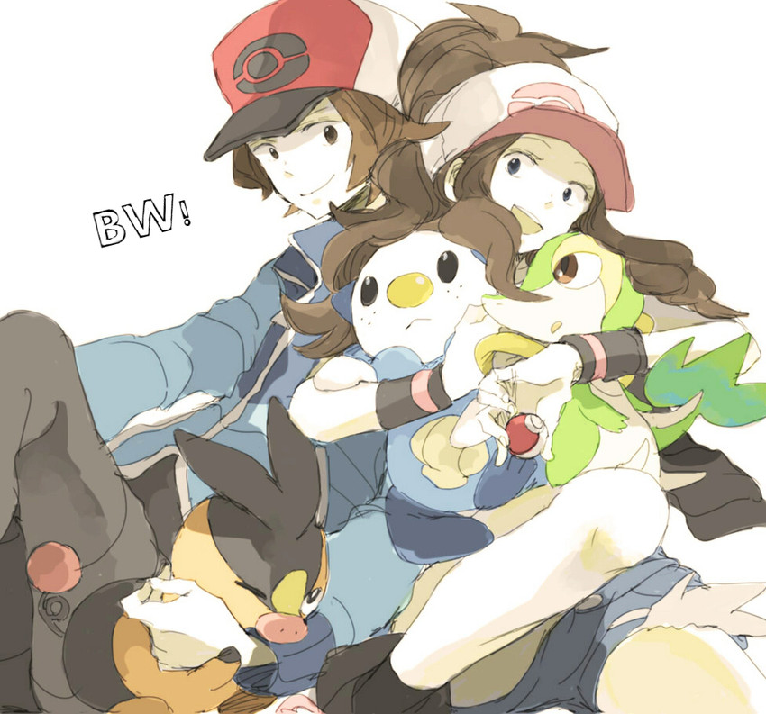 hilda, hilbert, oshawott, snivy, and tepig (pokemon and 1 more) drawn by tsu_da