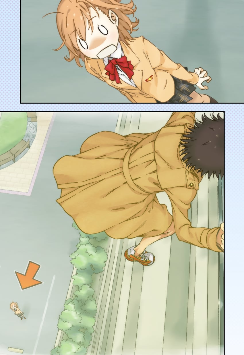 misaka mikoto and kamijou touma (toaru majutsu no index and 1 more) drawn by gazing_eye and haimura_kiyotaka