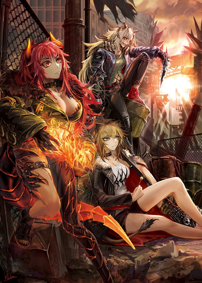 siege, dola, and indra (arknights and 1 more) drawn by kuro_dora
