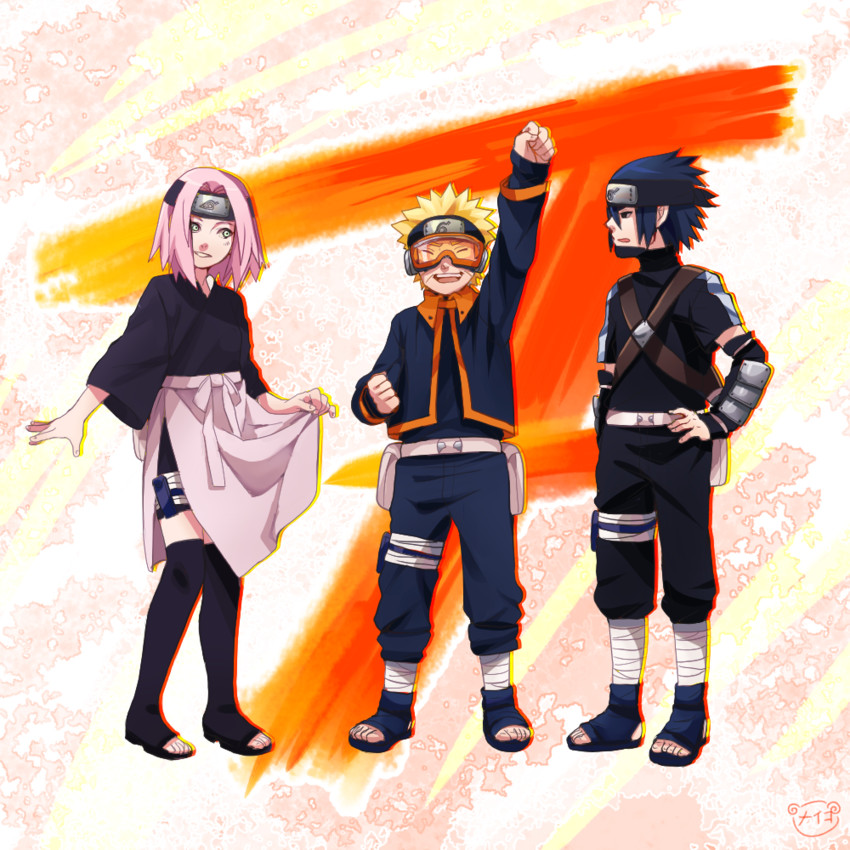 haruno sakura, uzumaki naruto, uchiha sasuke, hatake kakashi, uchiha obito, and 1 more (naruto) drawn by meiko_(puua)