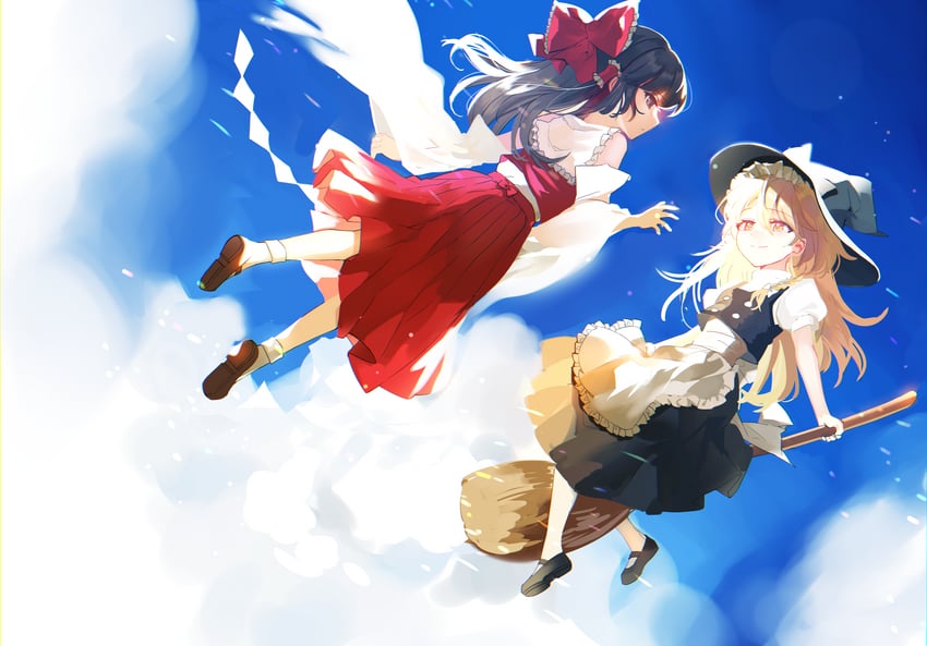 hakurei reimu and kirisame marisa (touhou) drawn by kanta_(pixiv9296614)