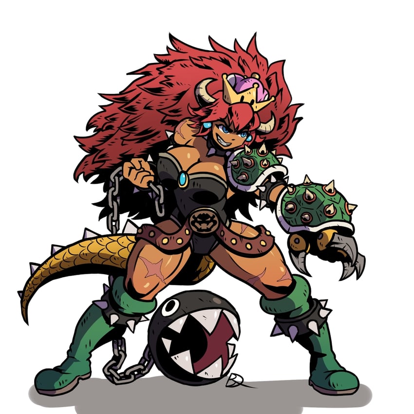 bowsette and chain chomp (mario and 1 more) drawn by kabewski