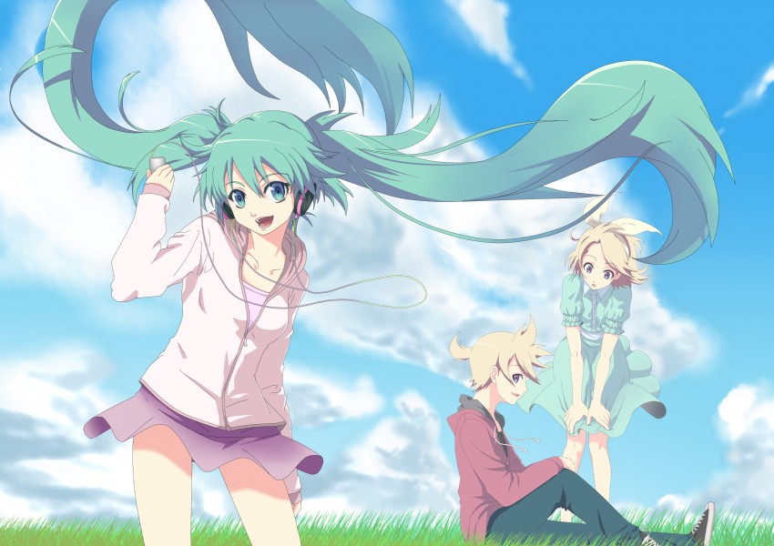 hatsune miku, kagamine rin, and kagamine len (vocaloid) drawn by yooguru