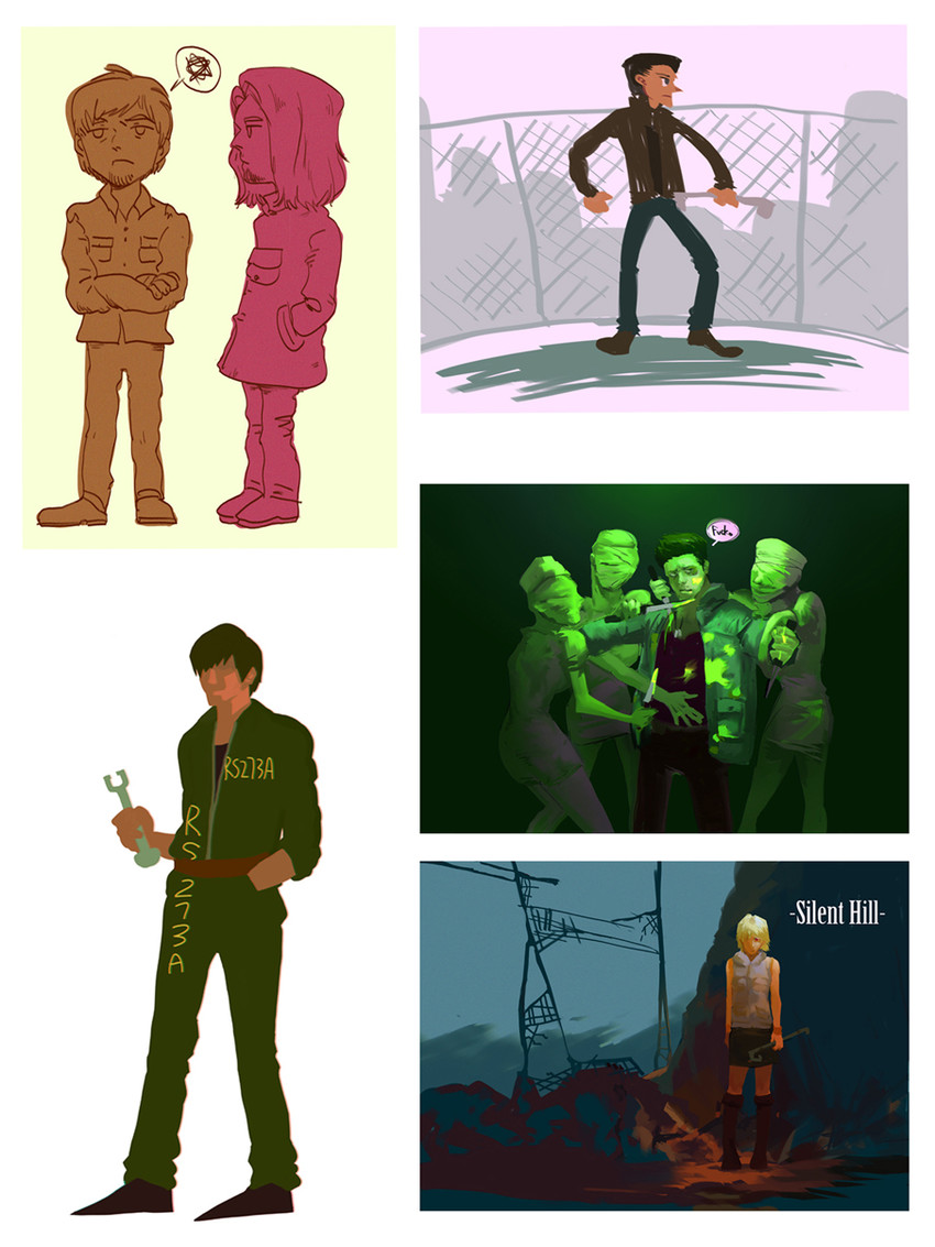heather mason, henry townshend, harry mason, walter sullivan, alex shepherd, and 2 more (silent hill and 5 more) drawn by xddmlgb