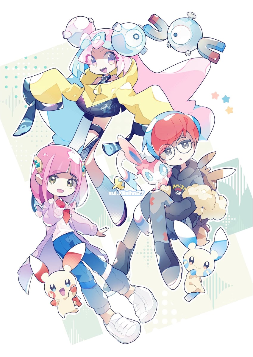 eevee, iono, sylveon, penny, magnemite, and 3 more (pokemon and 1 more) drawn by clear_2758