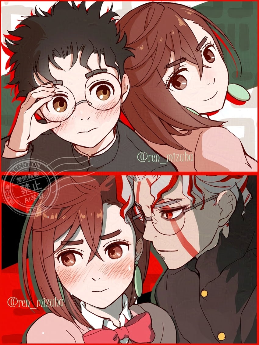 ayase momo and takakura ken (dandadan) drawn by ren_mizuha