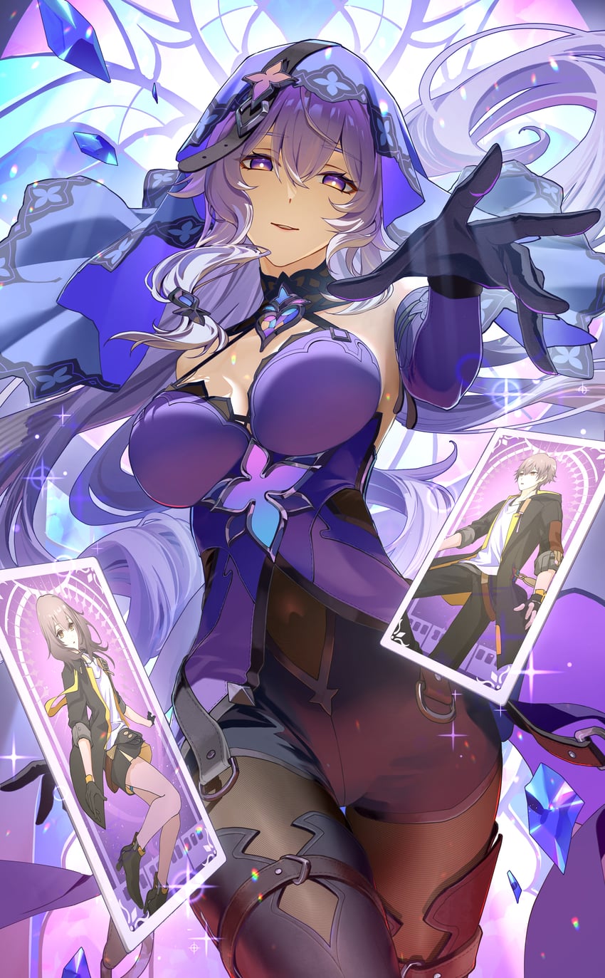 trailblazer, stelle, caelus, and black swan (honkai and 1 more) drawn by bibi_(obb_spl)