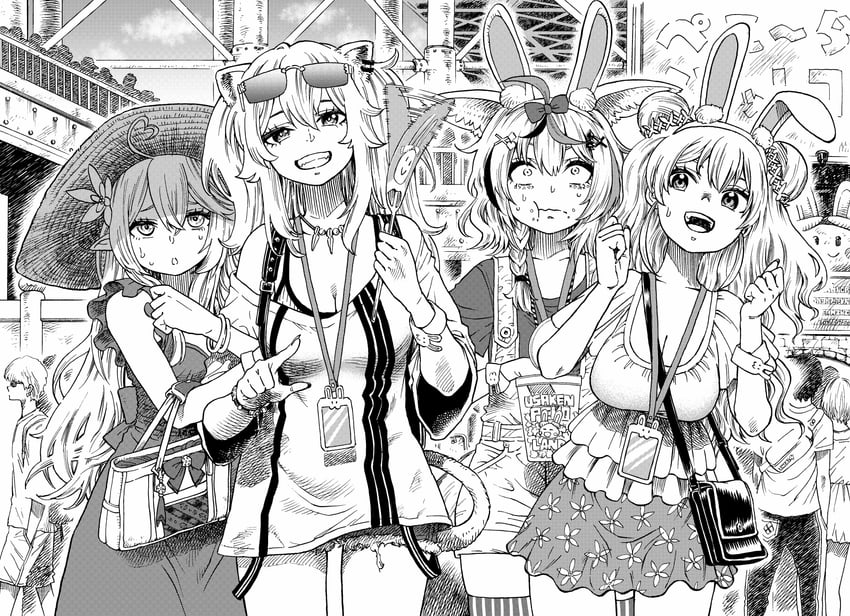 yukihana lamy, shishiro botan, omaru polka, and momosuzu nene (hololive) drawn by takayama_akira