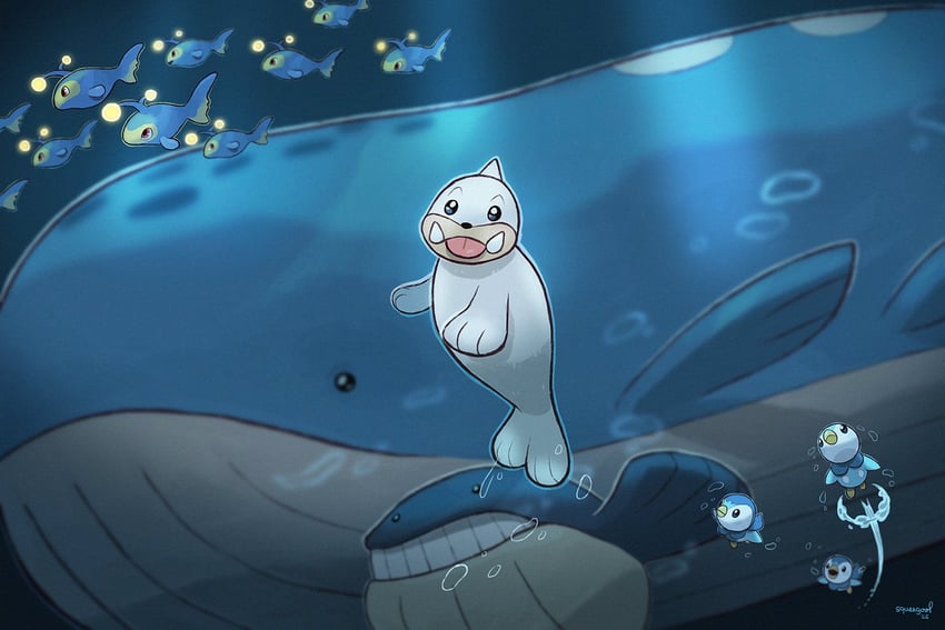 piplup, wailord, wailmer, lanturn, and seel (pokemon) drawn by squeegool