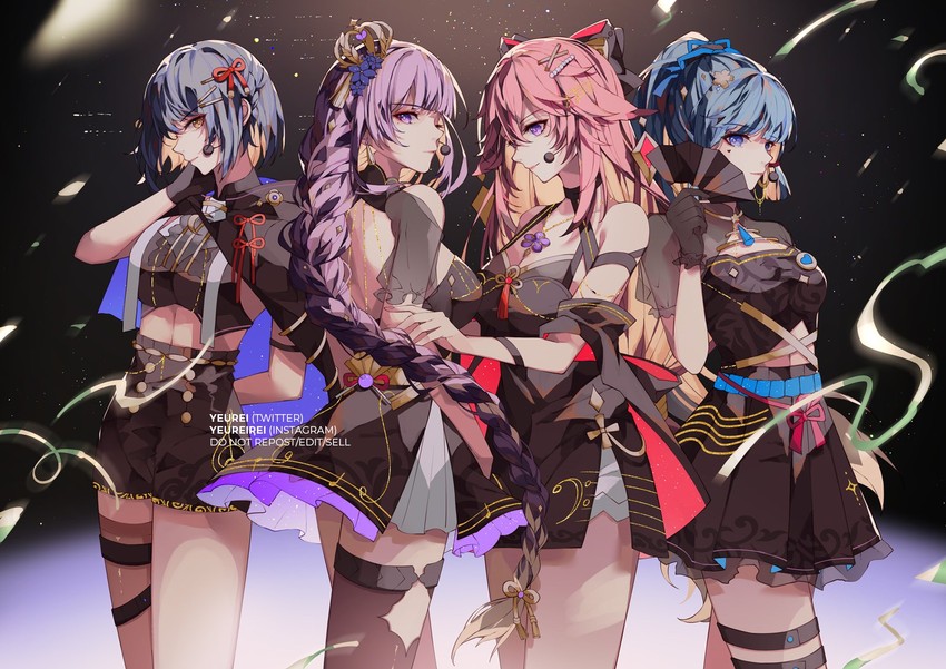 raiden shogun, yae miko, kamisato ayaka, and kujou sara (genshin impact) drawn by yeurei