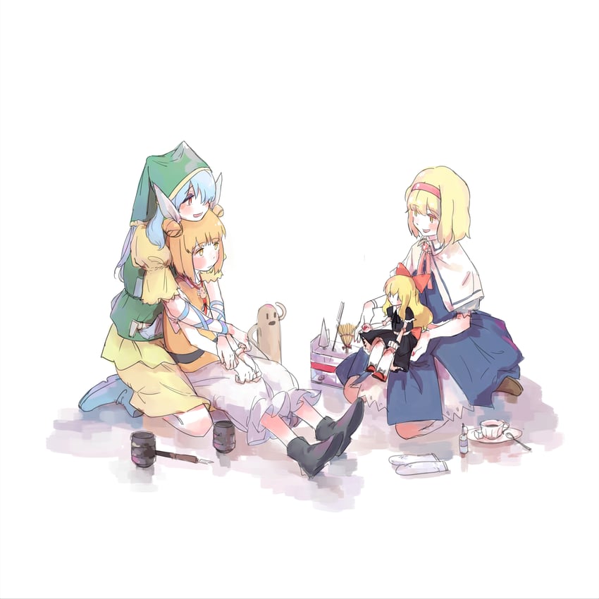 alice margatroid, shanghai doll, haniyasushin keiki, and joutouguu mayumi (touhou) drawn by piu_(pengtaipxv2014)