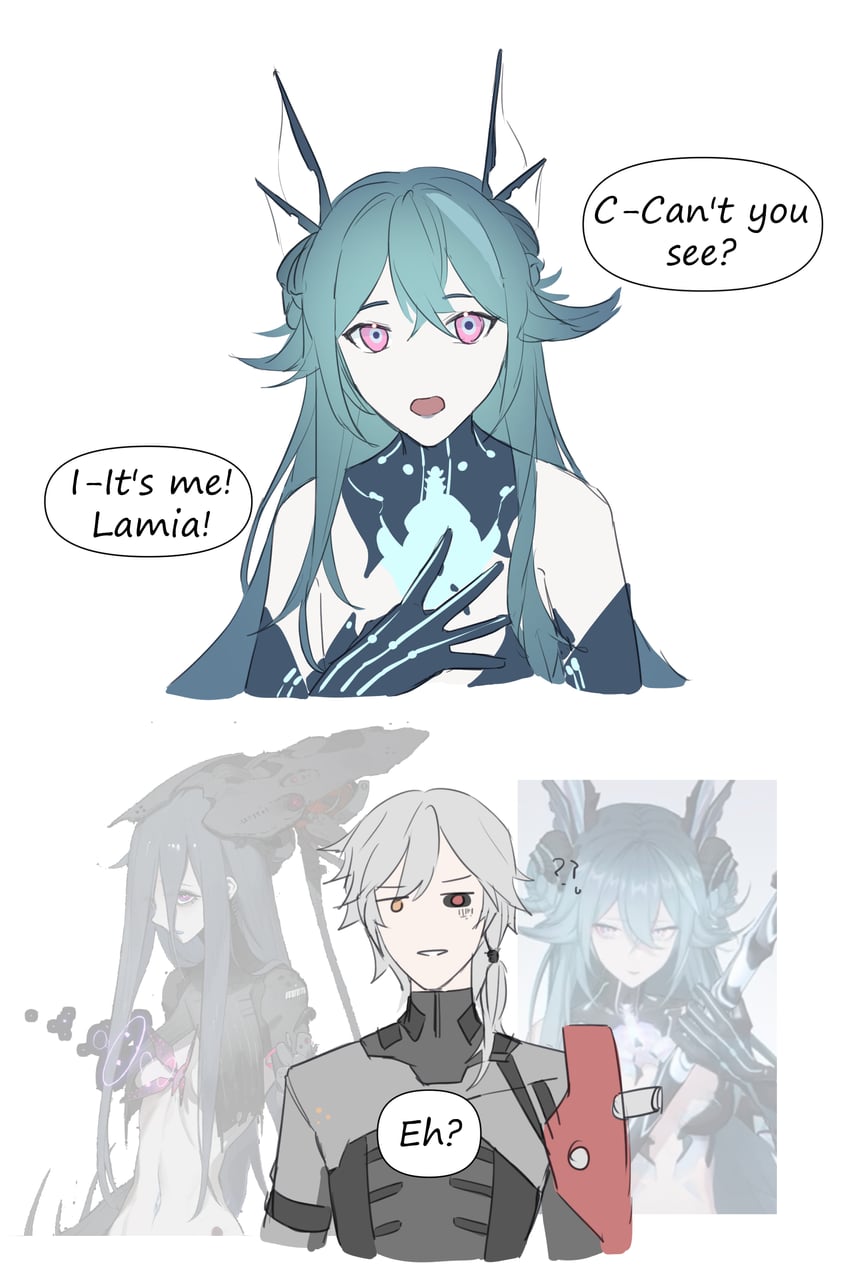 lamia: lost lullaby, roland, lamia, and roland: flambeau (punishing: gray raven) drawn by rebbie_rt