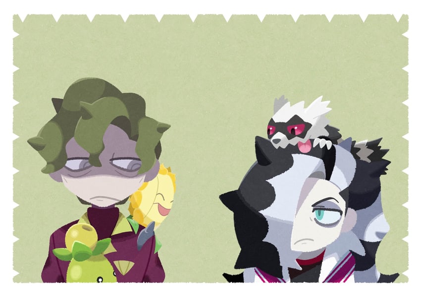 piers, smoliv, sunflora, galarian zigzagoon, and brassius (pokemon and 2 more) drawn by yarkham_asylum