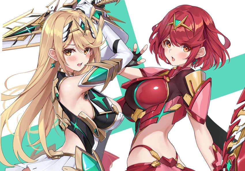 pyra and mythra (xenoblade chronicles and 1 more) drawn by matrix16
