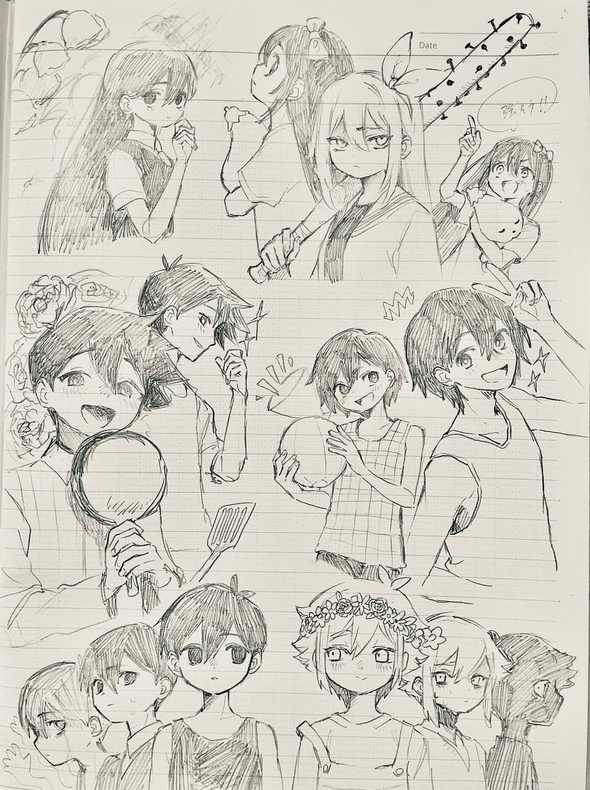 sunny, basil, omori, aubrey, kel, and 5 more (omori) drawn by 8_31sammer