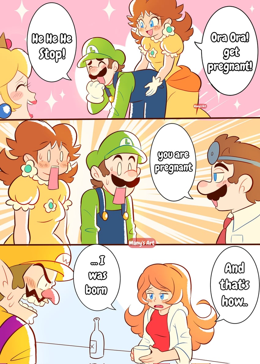 princess peach, mario, luigi, princess daisy, wario, and 2 more (mario and 2 more) drawn by manysart1