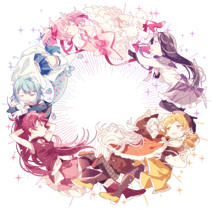 akemi homura, kaname madoka, miki sayaka, sakura kyoko, tomoe mami, and 2 more (mahou shoujo madoka magica) drawn by ayumaru_(art_of_life)