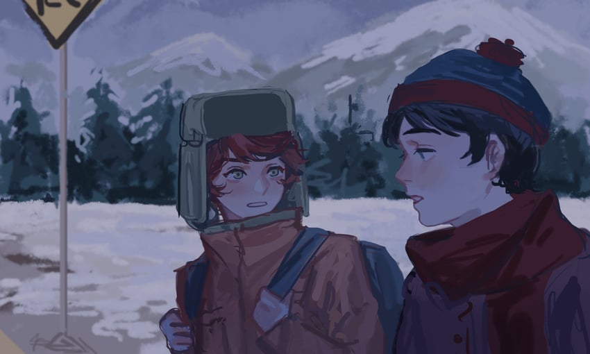 stan marsh and kyle broflovski (south park) drawn by wine0cellar