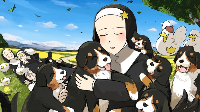 clumsy nun, froggy nun, spicy nun, strict nun, and star nun (little nuns) drawn by diva_(hyxpk)