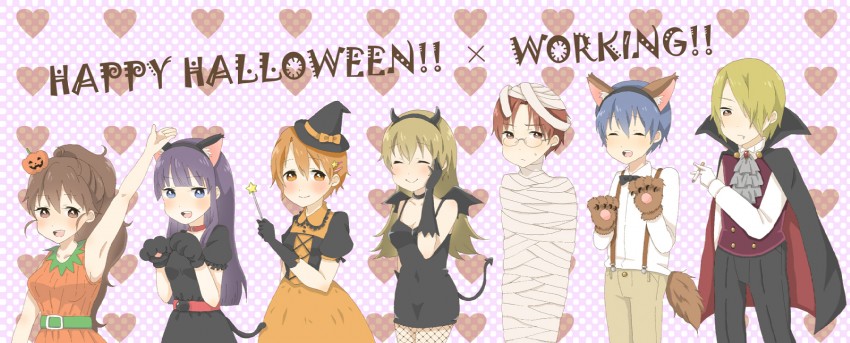 taneshima popura, inami mahiru, yamada aoi, todoroki yachiyo, satou jun, and 2 more (working!!) drawn by kinako_(rei0501)